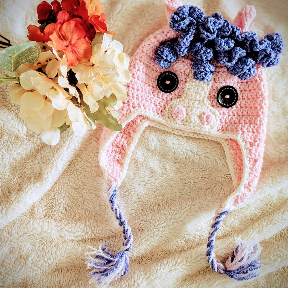 Adorable Pink and Blue Unicorn Crochet Hat for Kids